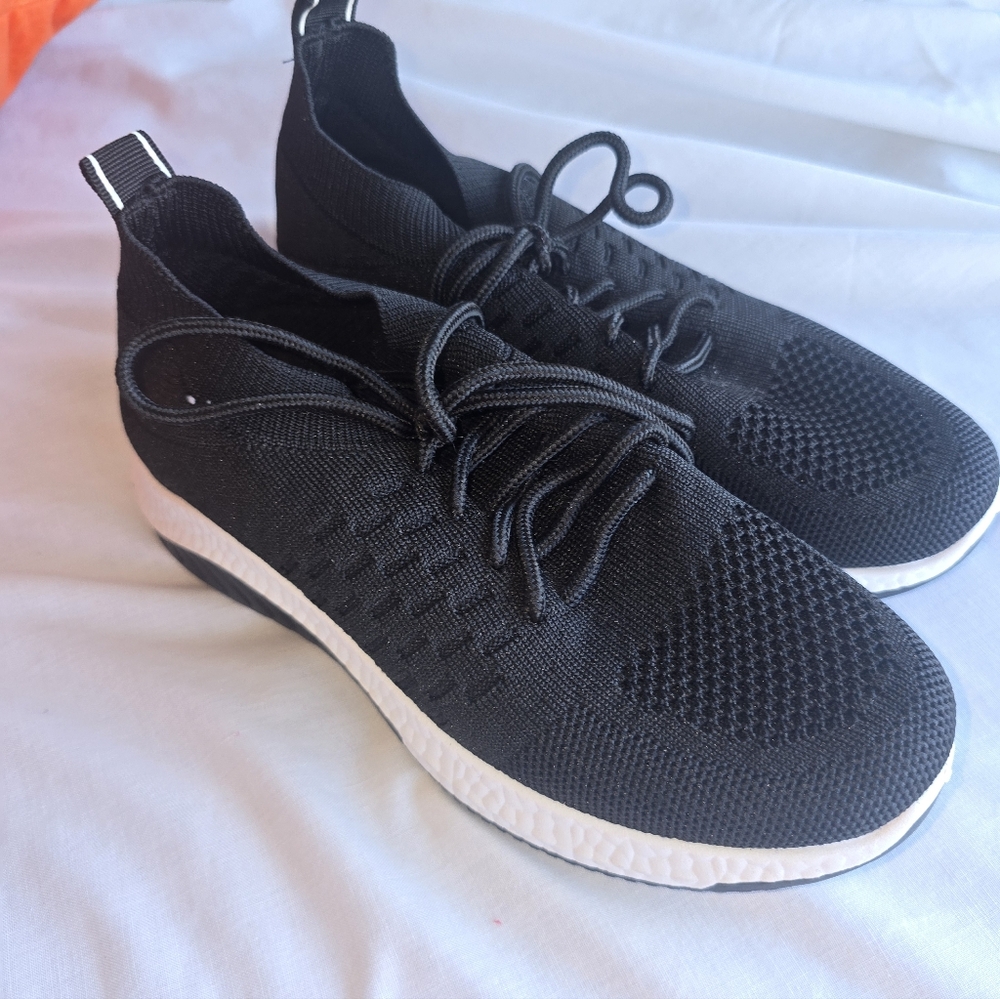 Black Knit Lace-Up Women's Sneakers